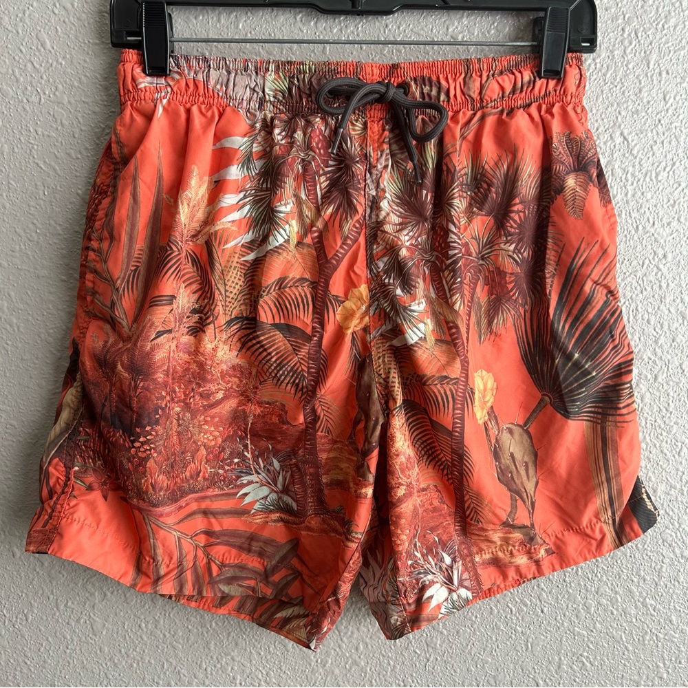H&M orange 6” tropical lined‎ drawstring swim trunks shorts